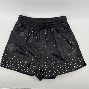 Blue B. Collection Black Vegan Leather Rhinestone Shorts Size M Western Festival
